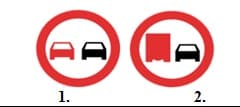 La care din cele doua indicatoare ii este interzis conducatorului unui autovehicul destinat transportului de marfa, sa depaseasca un autoturism ?