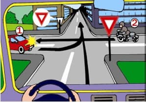 Va aflati la volanul autobuzului din imagine. Care este ordinea de trecere prin intersectie? Va aflati la volanul autobuzului din imagine. Care este ordinea de trecere prin intersectie?