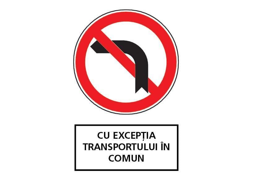 Cum trebuie să procedeze conducătorul autobuzului dacă, intenţionând să schimbe direcţia de mers spre stânga, întâlneşte indicatorul din imagine, însoţit de
panoul adiţional?