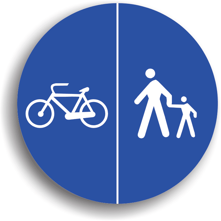 Poate fi întâlnit la începutul unui sector de drum pe care este permisă circulația numai a pietonilor și a bicicletelor, aceștia fiind obligați să circule numai pe pista specifică pentru categoria din care fac parte.