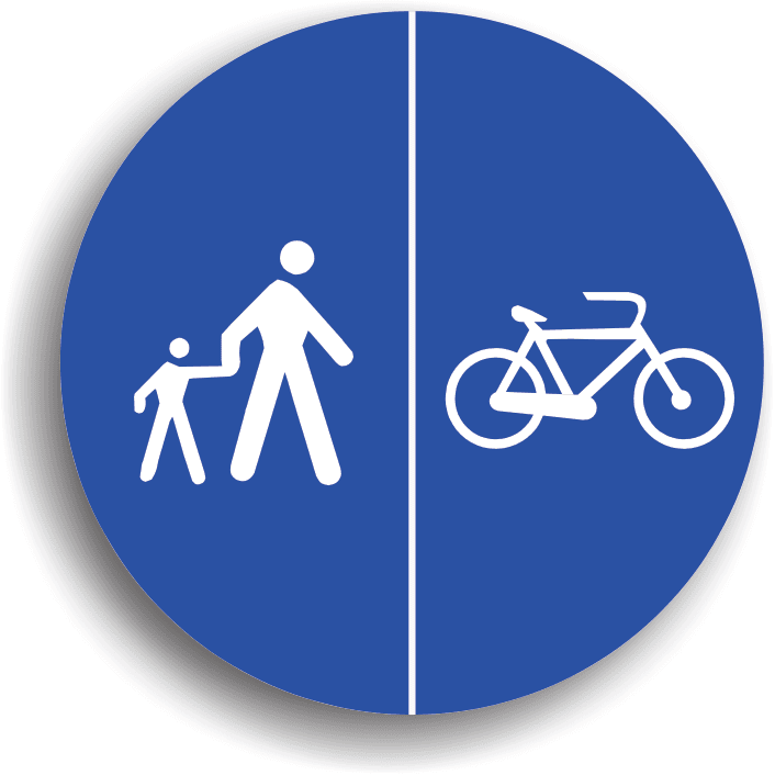Poate fi întâlnit la începutul unui sector de drum pe care este permisă circulația numai a pietonilor și a bicicletelor, aceștia fiind obligați să circule numai pe pista specifică pentru categoria din care fac parte.
