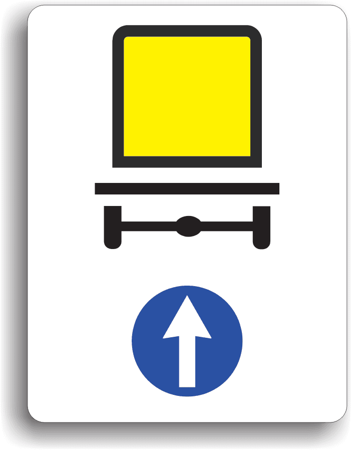 La întâlnirea acestui indicator, vehiculele care transportă mărfuri periculoase sunt obligate să circule pe direcția indicată de săgeată: înainte.