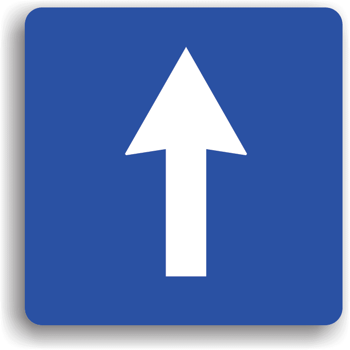 Se montează la intrarea pe drumurile cu sens unic. Terminarea sectorului cu sens unic se semnalizează cu indicatorul "Circulația în ambele sensuri". Pe drumul cu sens unic este interzisă manevra de întoarcere. Depășirea se poate face și pe partea stângă; se poate opri sau staționa și pe stânga; este permis mersul înapoi cel mult 50 m; este permis virajul stânga sau dreapta; virajul la stânga presupune încadrarea pe banda de lângă bordura din stânga.