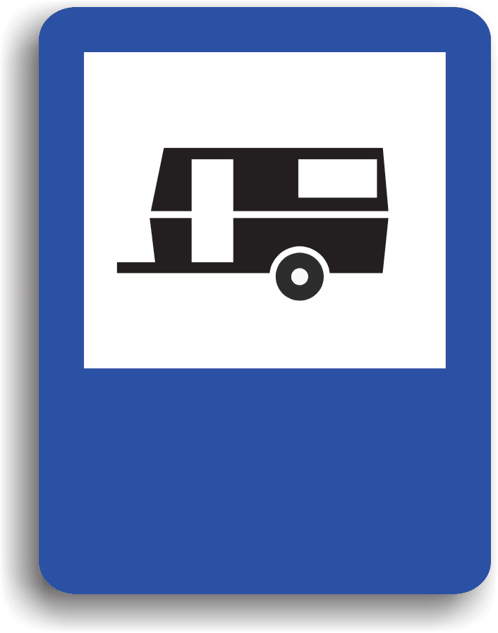 Acest indicator poate fi întâlnit în apropierea unui teren special amenajat pentru staționarea autovehiculelor și rulotelor.