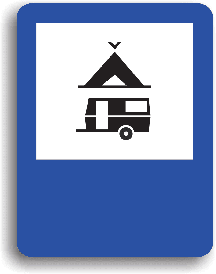 Conducătorul auto va întâlni acest indicator în apropierea unui teren special amenajat pentru staționarea autovehiculelor și rulotelor și pentru camping.