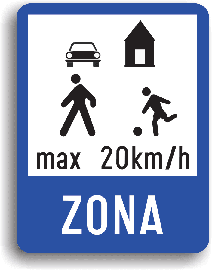 Se montează la intrarea în zonele rezidențiale. Sunt zone cu trafic mixt, atât pietonal cât și auto, ceea ce îi obligă pe conducătorii auto să circule cu viteza de cel mult 20 km/h.