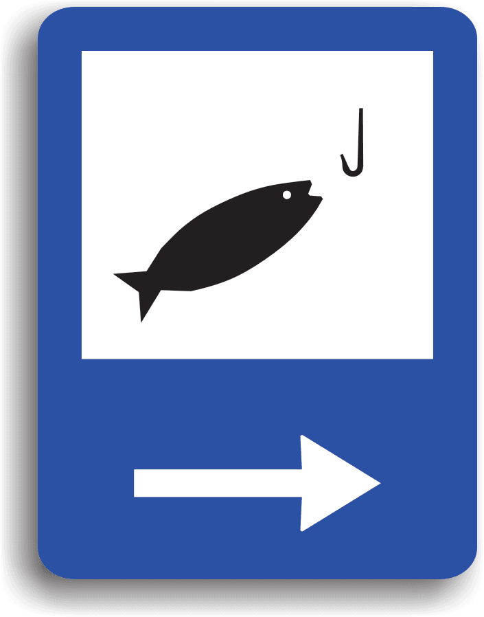 Se montează în apropierea unei zone de pescuit. Pe indicator poate fi și o săgeată care indică direcția spre acesta zonă.