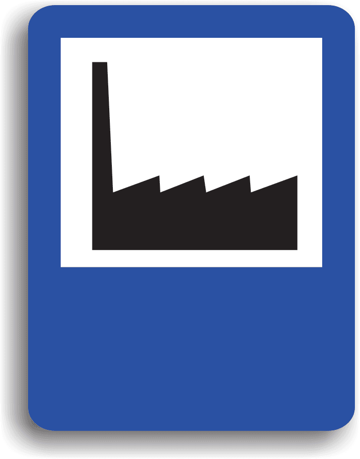 Se instalează în apropierea unei zone industriale. Pe indicator poate fi scrisă și distanța în metri până la aceste zone.