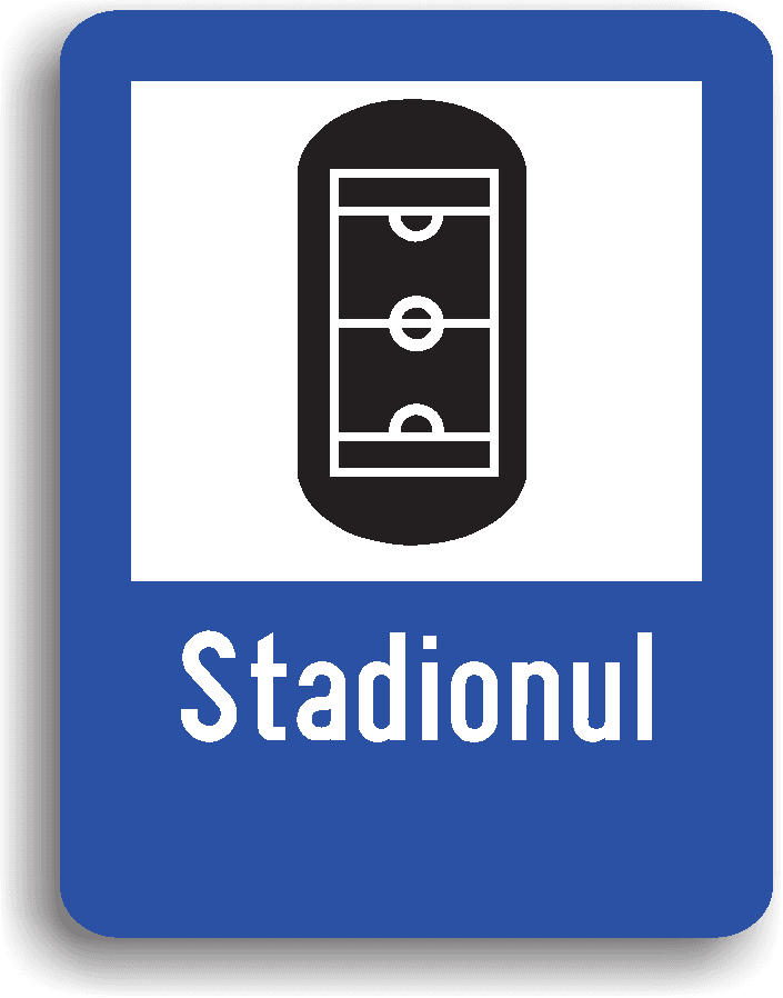 Indicatorul din imaginea alăturată se amplasează în apropierea unui stadion. Pe indicator poate fi înscrisă și denumirea stadionului.