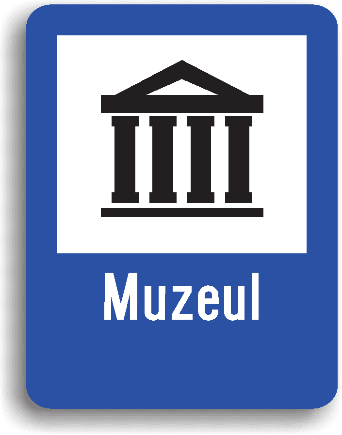 Indicatorul din imaginea alăturată se amplasează în apropierea unui muzeu. Pe indicator poate fi înscrisă și denumirea muzeului.