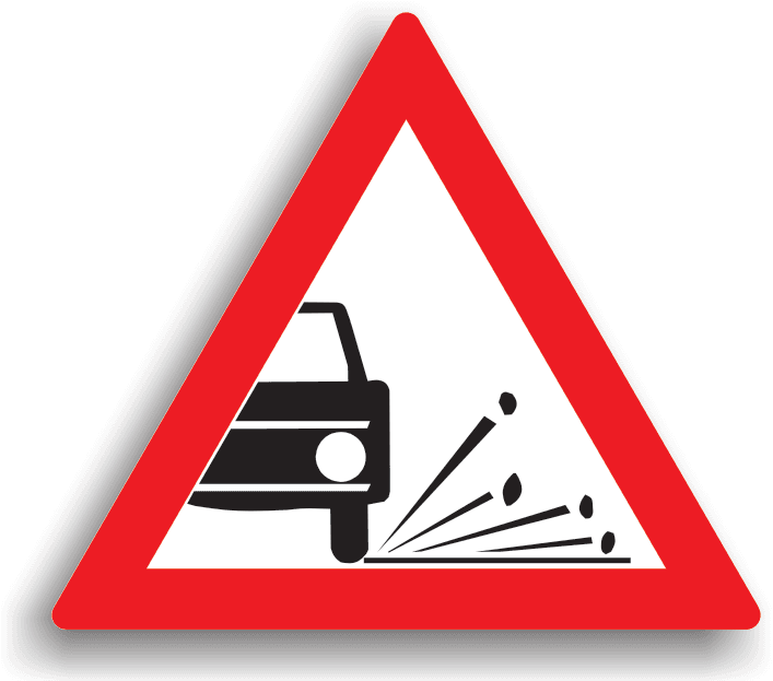 Se amplasează la 100-200 m de sectorul de drum periculos. Poate fi însoțit de indicatorul "Interzis autovehiculelor de a circula fără a menține între ele un interval de cel puțin ... m", deoarece există riscul ca pietrișul de pe partea carosabilă să fie aruncat de rotile vehiculului către ceilalți participanți la trafic. La întâlnirea acestui indicator, conducătorului auto îi este recomandat preventiv să reducă viteza și să păstreze o distanță față de vehiculul care circulă în fața sa.