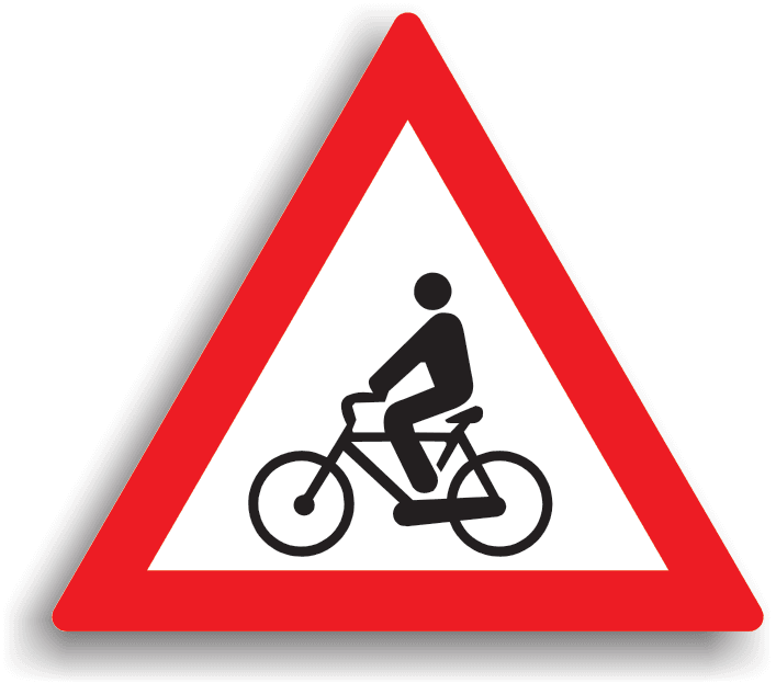 Se amplasează la 100-200 m de locul în care drumul public se intersectează cu o pistă pentru bicicliști. La întâlnirea acestui indicator, conducătorului auto îi este recomandat preventiv să reducă viteza.