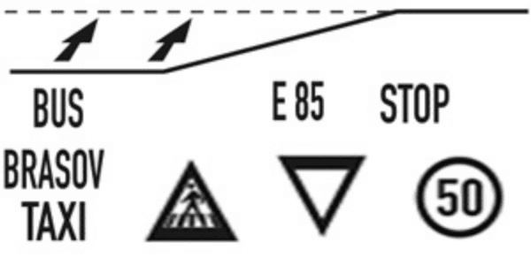 Marcajul sub forma unei sau unor săgeți, aplicat pe banda ori pe benzile delimitate prin linii continue, obligă la urmarea direcției sau direcțiilor astfel indicate.  
Marcajele, cum sunt: săgețile, inscripțiile, liniile paralele sau oblice, pot fi folosite pentru a repeta semnificația indicatoarelor sau pentru a da participanților la trafic indicații care nu le pot fi furnizate, în mod adecvat, prin indicatoare.