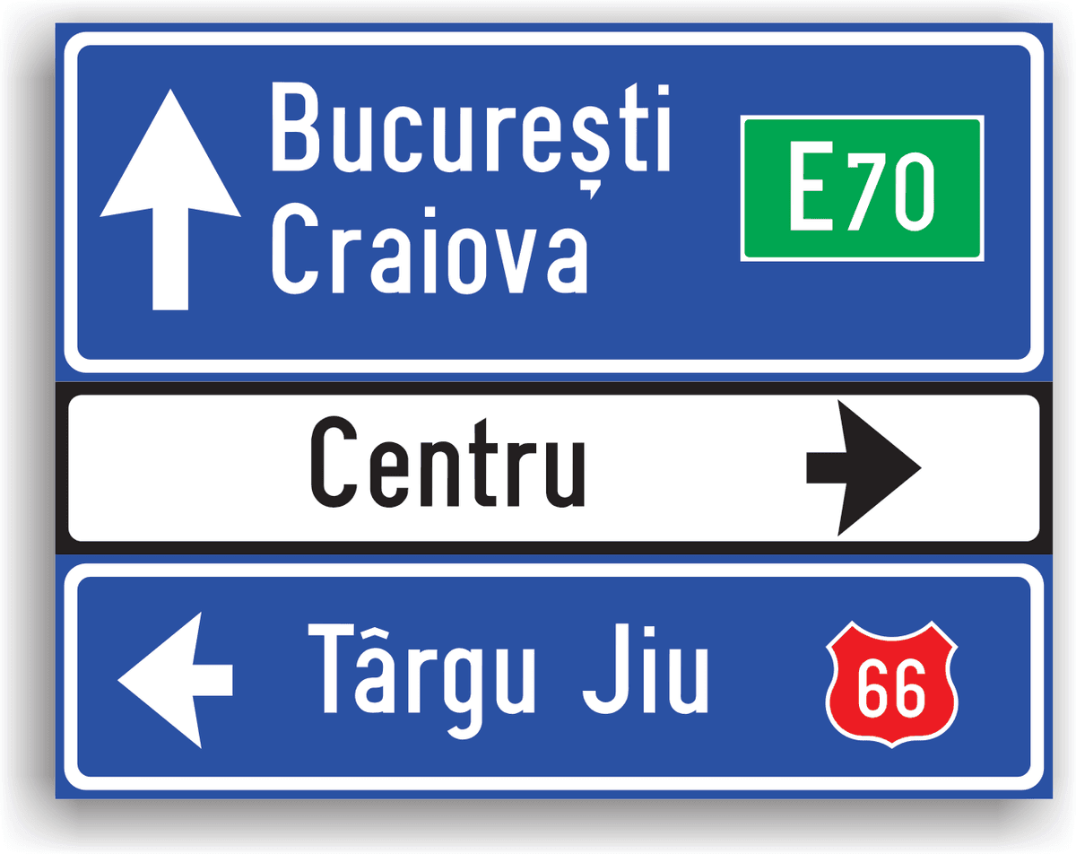 Poate fi întâlnit în afara localităților, la 100-200 m de o intersecție. Are rolul de a informa conducătorul auto despre diferitele trasee pe care le poate urma.