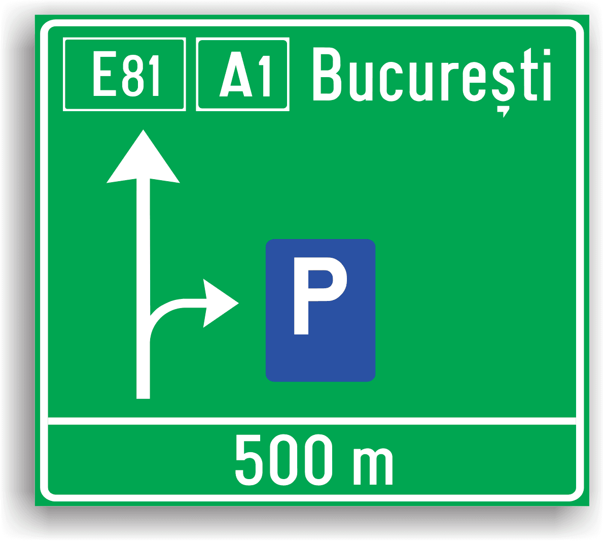 Indicatorul alăturat se montează pe o autostradă pentru a indica conducătorilor auto spațiile special amenajate unde pot parca.
