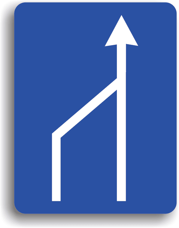 Indicatorul se montează pe drumurile publice, având rolul de a-i obliga pe conducătorii ce se deplasează pe o bandă care se termină să acorde prioritate vehiculelor care circulă pe banda pe care vor intra.