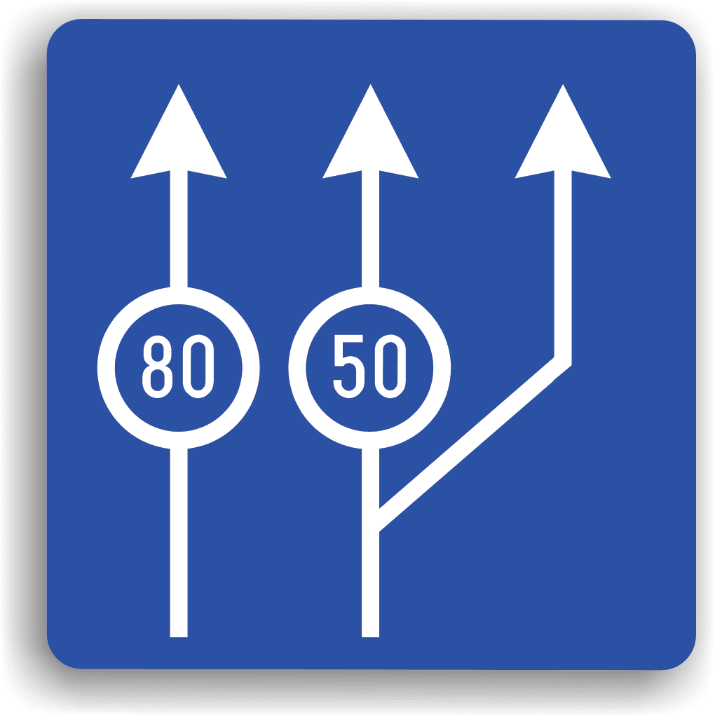 Poate fi întâlnit pe drumurile publice, având rolul de a-i obliga pe conducătorii de vehicule să se încadreze pe banda corespunzătoare vitezei cu care se deplasează.