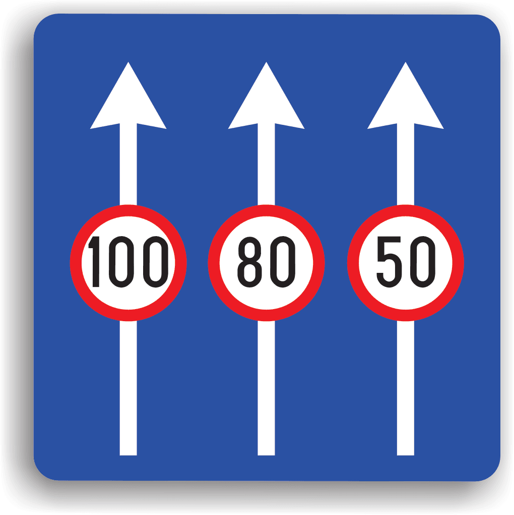 Se amplasează pe drumurile cu mai multe benzi pe același sens de circulație. Are rolul de a-i obliga pe conducătorii auto să circule cu o viteză mai mică decât cea înscrisă pe indicator pentru banda respectivă.