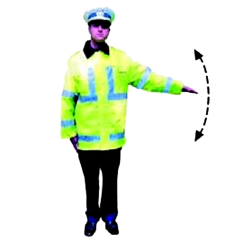 Balansarea pe verticală a brațului semnifică "Reducerea vitezei"