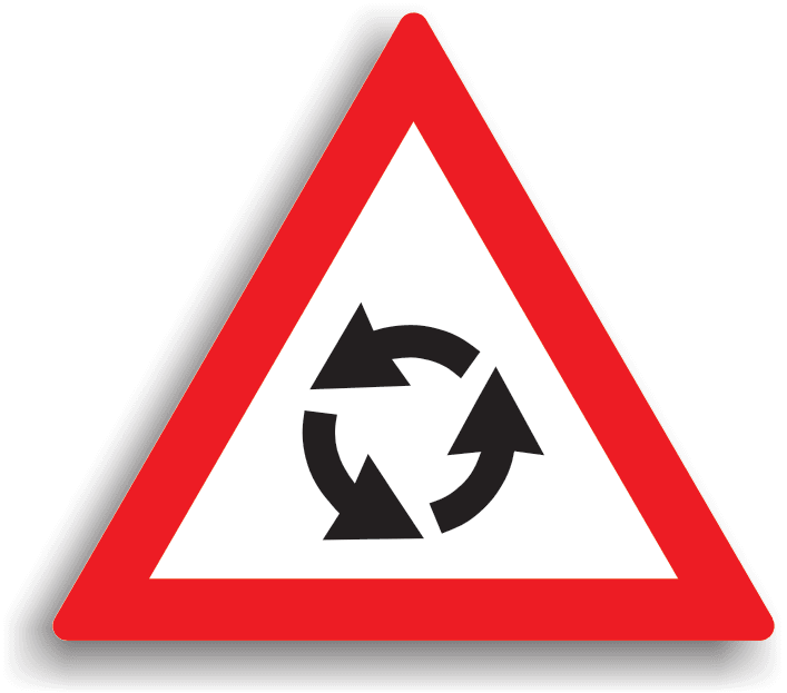 Se amplasează cu 50-200 m înaintea intersecțiilor cu sens giratoriu. La întâlnirea acestui indicator, conducătorul auto este obligat să reducă viteza.