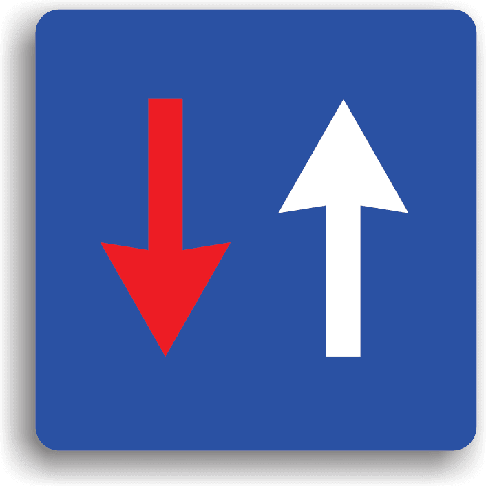 Montat pe sectoarele de drum îngustat unde nu au loc să circule două vehicule unul pe lângă celălalt, indicatorul din imagine este precedat de indicatorul "Drum îngustat". La întâlnirea acestui indicator, conducătorul autovehiculului are prioritate față de toate autovehiculele care circulă din sens opus.