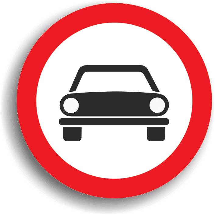 Interzice accesul autoturismelor, autocamioanelor, autobuzelor, tractoarelor etc.; permite accesul motocicletelor fără ataș, ciclomotoarelor, vehiculelor fără motor.