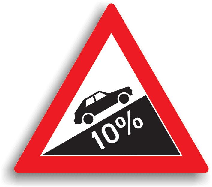 Se instalează la 100-200 m de începutul sectorului de drum, când panta depășește 7%. Conducătorul auto nu este obligat să reducă viteza, dar toate manevrele sunt interzise. Dacă drumul nu este suficient de lat pentru a permite trecerea a două vehicule unul pe lângă celălalt, are prioritate cel care urcă față de cel care coboară.