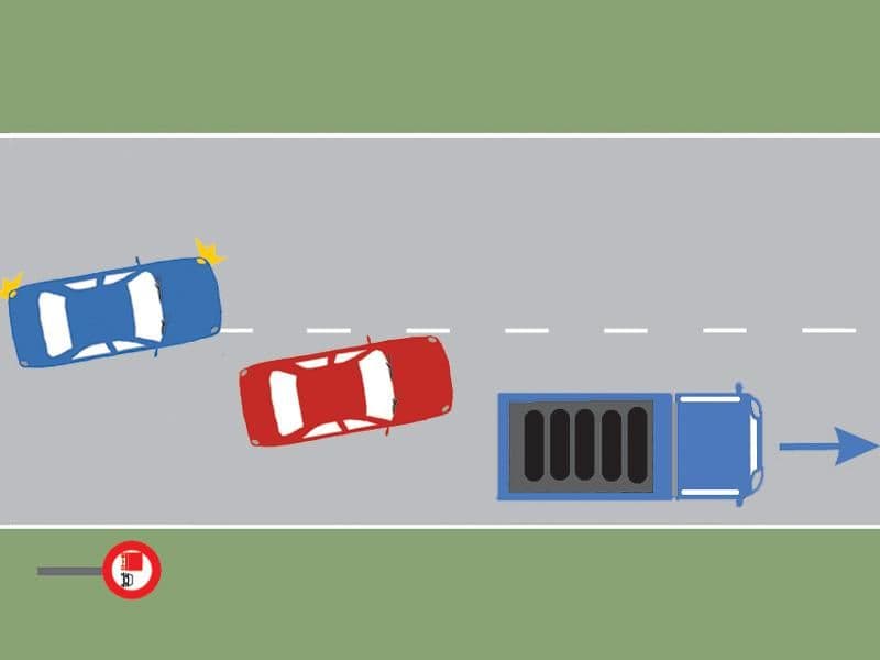 Conducătorul autoturismului roşu s-a angajat corect în depăşirea autocamionului? Conducătorul autoturismului roşu s-a angajat corect în depăşirea autocamionului?
