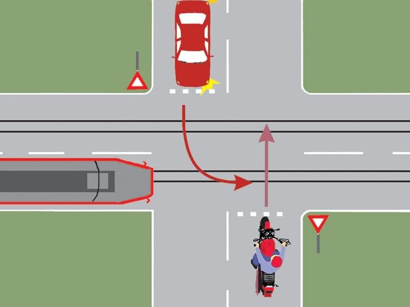 Care dintre cele trei vehicule va trece ultimul prin intersecție? Care dintre cele trei vehicule va trece ultimul prin intersecție?