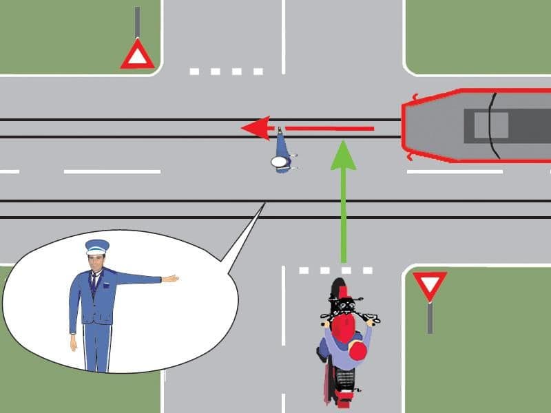 Care dintre cele două vehicule din imagine are dreptul să treacă prin intersecţie? Care dintre cele două vehicule din imagine are dreptul să treacă prin intersecţie?
