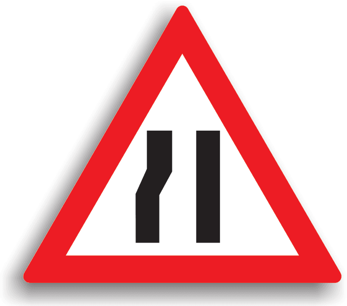 Se amplasează la 100-200 m de locul în care sectorul de drum începe să se îngusteze pe partea stângă cu cel puțin jumătate de metru. La întâlnirea acestui indicator, conducătorul auto poate, preventiv, să reducă viteza, iar manevrele de oprire, staționare, mersul înapoi și întoarcerea sunt interzise. Depășirea este permisă. Se amplasează la 100-200 m de locul în care sectorul de drum începe să se îngusteze pe partea stângă cu cel puțin jumătate de metru. La întâlnirea acestui indicator, conducătorul auto poate, preventiv, să reducă viteza, iar manevrele de oprire, staționare, mersul înapoi și întoarcerea sunt interzise. Depășirea este permisă.