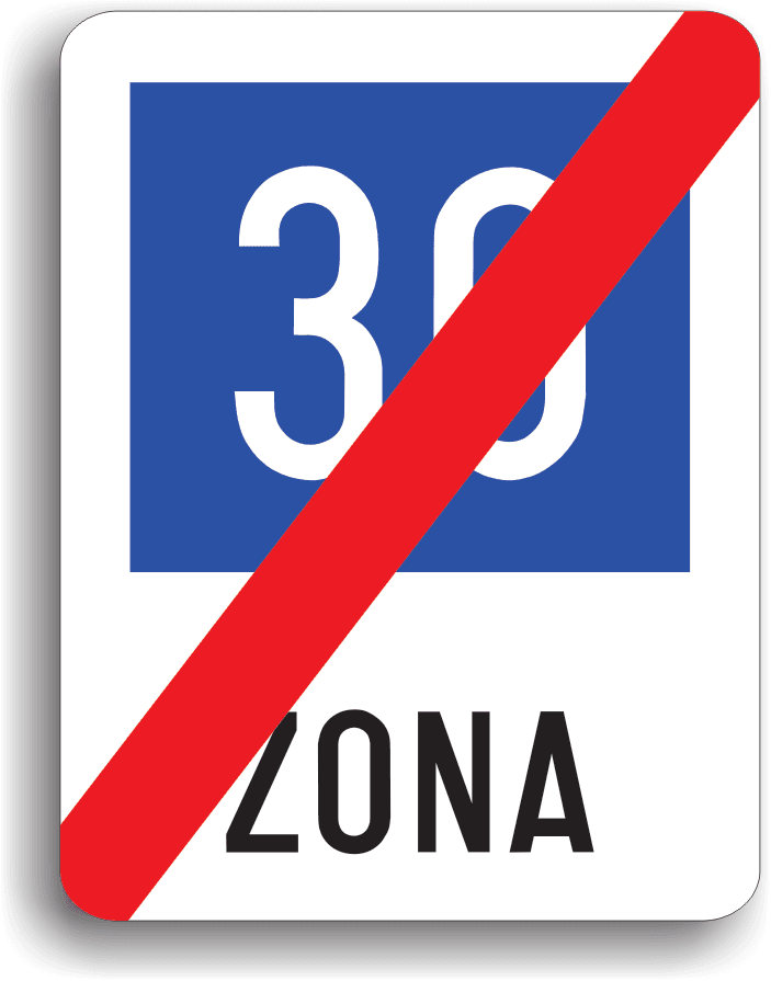 Sfârșitul zonei cu viteză recomandată de 30 km/h Sfârșitul zonei cu viteză recomandată de 30 km/h