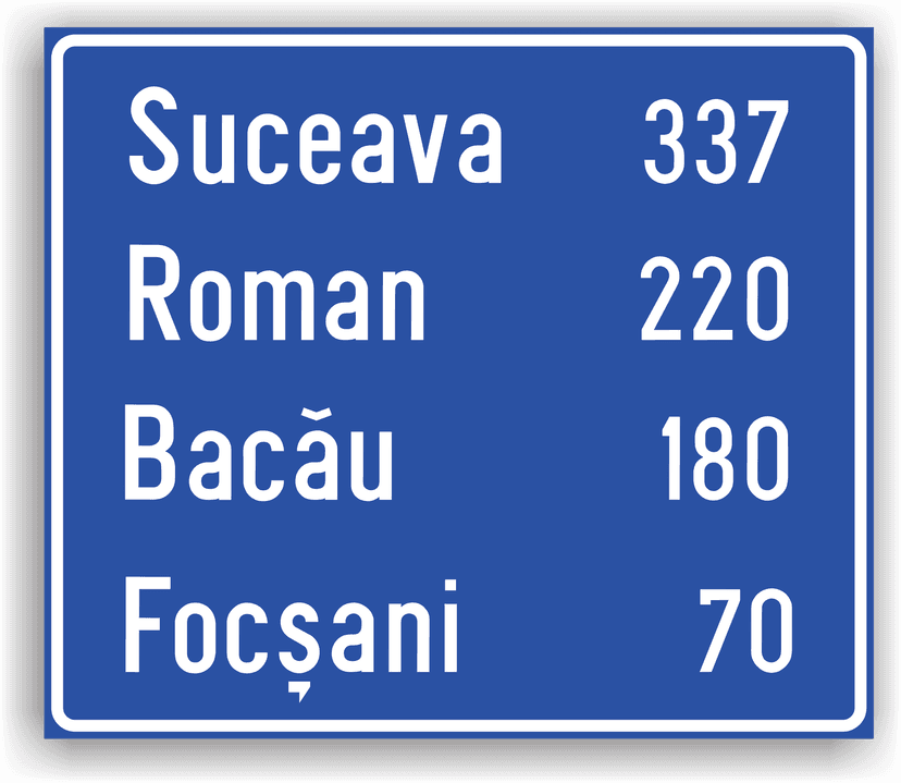 Confirmarea direcției de mers spre localități mai importante și distanțele până la acestea Confirmarea direcției de mers spre localități mai importante și distanțele până la acestea