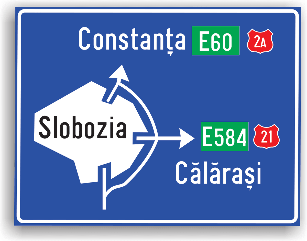 Conducătorul auto va întâlni acest indicator la 100-200 m de intersecția cu drumul de ocolire a localității (indicatorul marcând tocmai ruta ce permite evitarea localității). Pe indicator mai pot fi scrise și alte trasee, spre alte localități importante. Conducătorul auto va întâlni acest indicator la 100-200 m de intersecția cu drumul de ocolire a localității (indicatorul marcând tocmai ruta ce permite evitarea localității). Pe indicator mai pot fi scrise și alte trasee, spre alte localități importante.