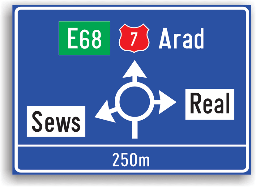 Presemnalizarea direcțiilor într-o intersecție cu sens giratoriu Presemnalizarea direcțiilor într-o intersecție cu sens giratoriu