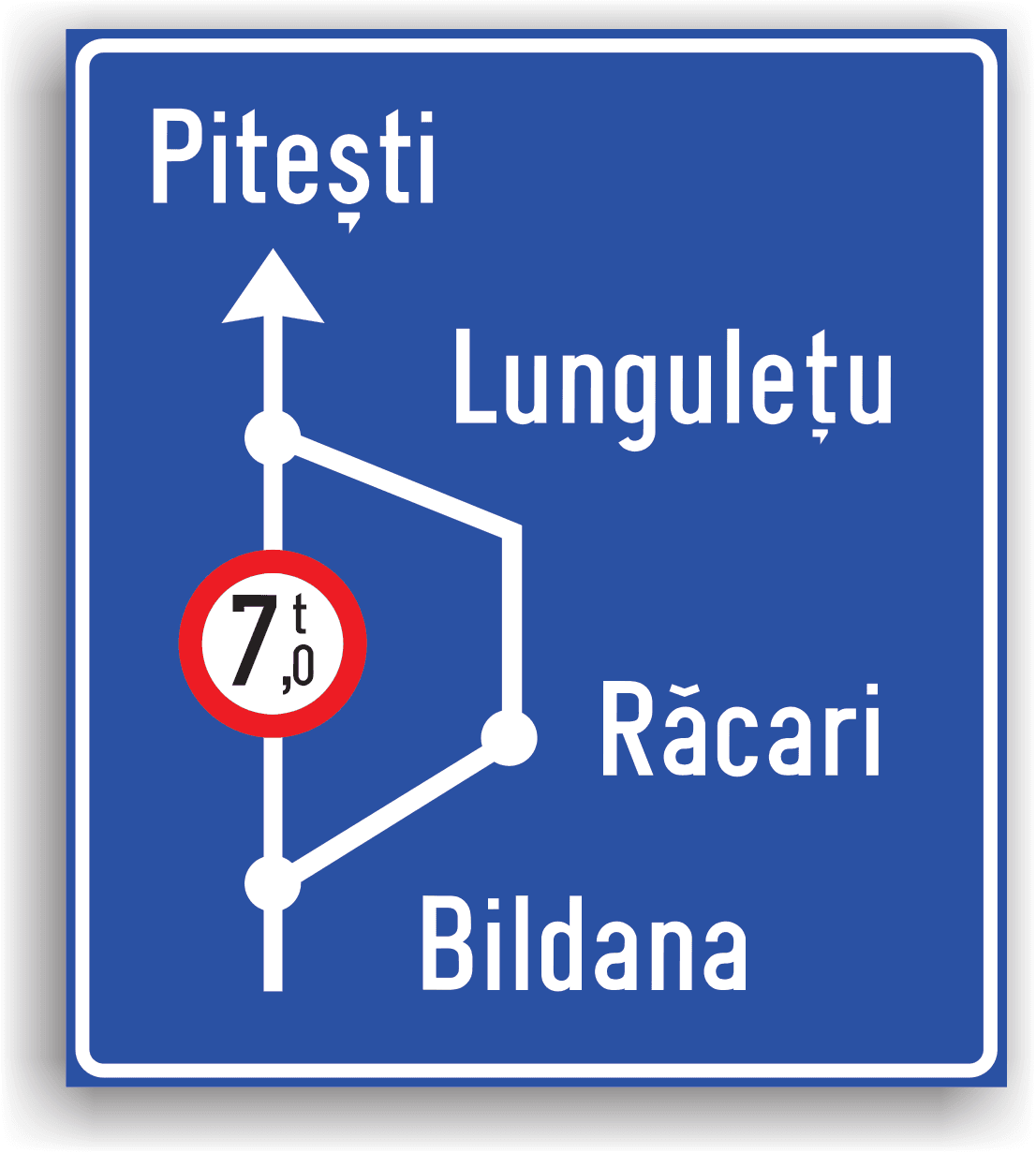 Conducătorul auto poate întâlni acest indicator amplasat la 100-200 m de intersecția cu drumul de evitare. Acest indicator poate fi montat și în orașe, având un caracter permanent (când indicatorul este negru pe un fond alb) sau un caracter temporar (când indicatorul este negru pe un fond galben). Conducătorul auto poate întâlni acest indicator amplasat la 100-200 m de intersecția cu drumul de evitare. Acest indicator poate fi montat și în orașe, având un caracter permanent (când indicatorul este negru pe un fond alb) sau un caracter temporar (când indicatorul este negru pe un fond galben).
