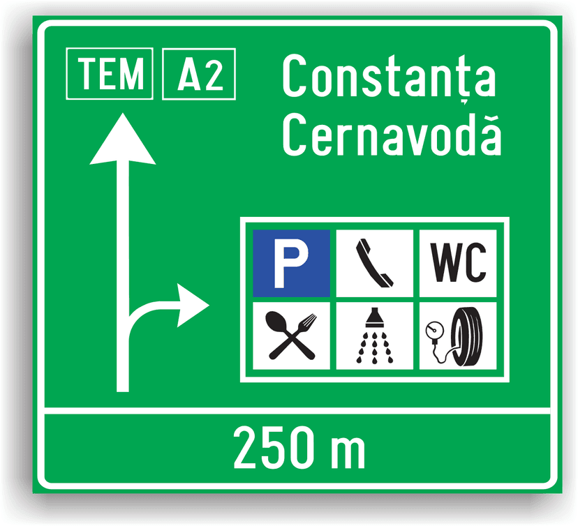 Presemnalizarea pe autostradă pentru spațiu de servicii Presemnalizarea pe autostradă pentru spațiu de servicii