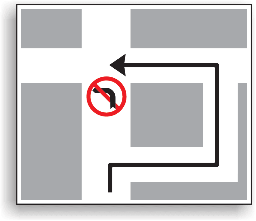 Indicatorul se așează înaintea unei intersecții, care precede o altă intersecție în care virajul la stânga este interzis. Are rolul de a orienta conducătorul de vehicul asupra traseului pe care trebuie să-l urmeze dacă vrea să vireze la stânga. Indicatorul se așează înaintea unei intersecții, care precede o altă intersecție în care virajul la stânga este interzis. Are rolul de a orienta conducătorul de vehicul asupra traseului pe care trebuie să-l urmeze dacă vrea să vireze la stânga.