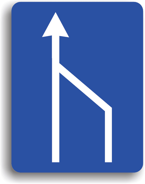 Indicatorul se montează pe drumurile publice având rolul de a-i obliga pe conducătorii care se deplasează pe o bandă care se termină să acorde prioritate vehiculelor care circulă pe banda pe care vor intra. Indicatorul se montează pe drumurile publice având rolul de a-i obliga pe conducătorii care se deplasează pe o bandă care se termină să acorde prioritate vehiculelor care circulă pe banda pe care vor intra.