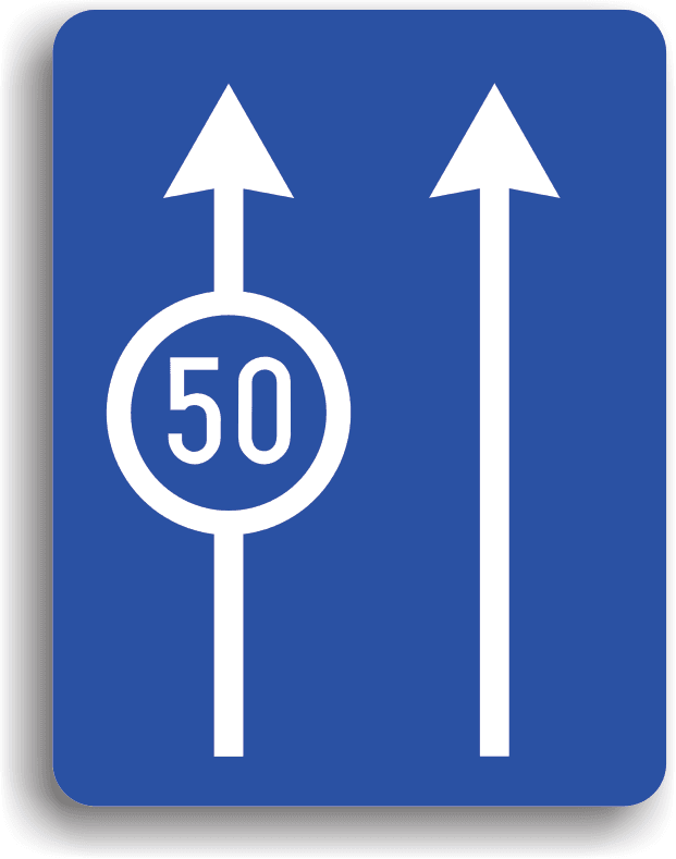 Poate fi întâlnit pe drumurile publice, având rolul de a-i obliga pe conducătorii de vehicule să se încadreze pe banda corespunzătoare vitezei cu care se deplasează. Poate fi întâlnit pe drumurile publice, având rolul de a-i obliga pe conducătorii de vehicule să se încadreze pe banda corespunzătoare vitezei cu care se deplasează.