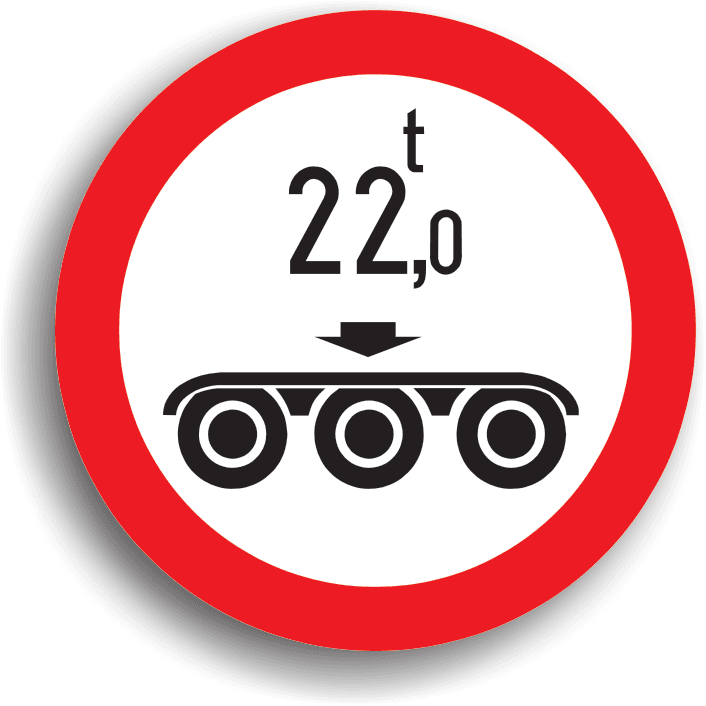 Se amplasează pe sectorul de drum pe care este interzis accesul vehiculelor cu o masă pe osia triplă mai mare decât cea inscripționată pe panou. Se amplasează pe sectorul de drum pe care este interzis accesul vehiculelor cu o masă pe osia triplă mai mare decât cea inscripționată pe panou.